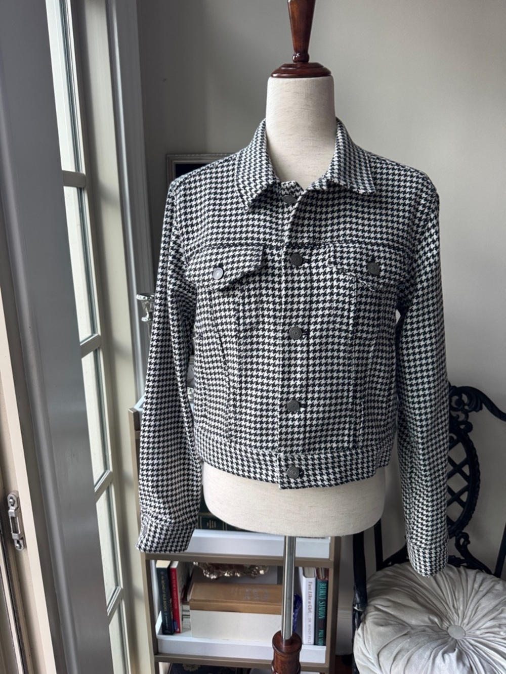 Polo by Ralph Lauren Black and White Houndstooth Cropped Jean Jacket